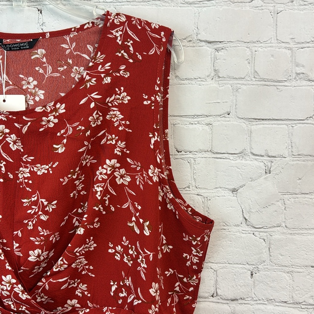 BloomChic Red & Cream Floral Crossover Pocket Tank Dress Plus Size 2X - Picture 3 of 6